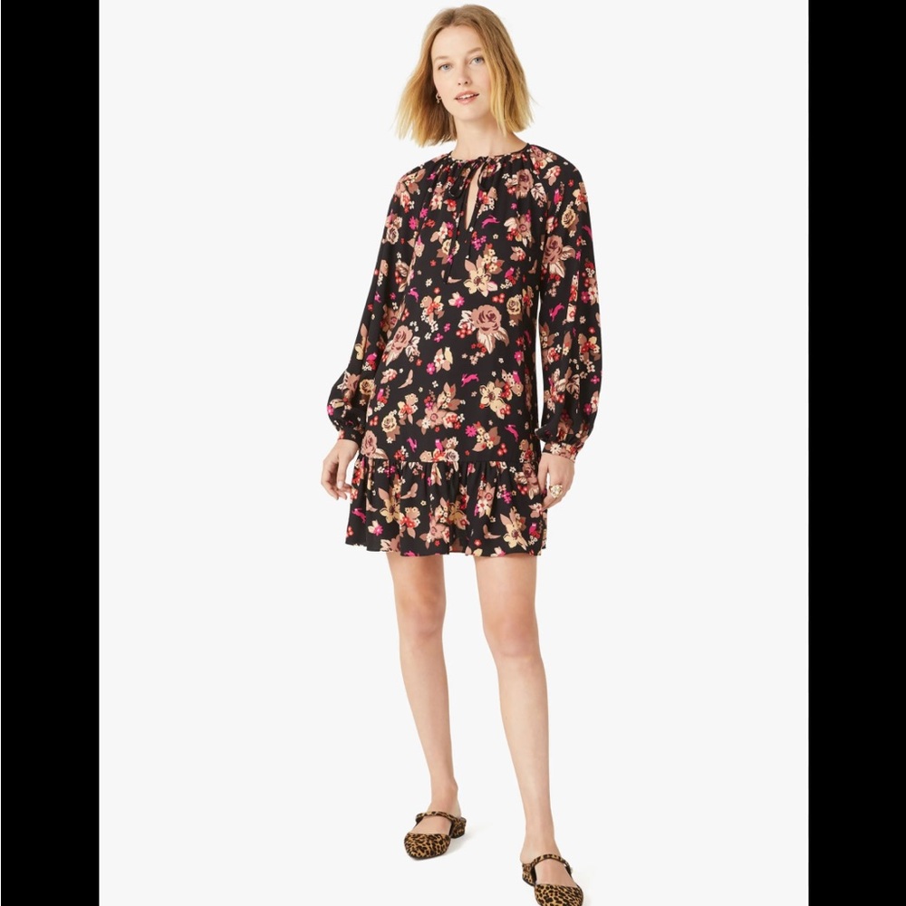 Kate Spade Floral Bouquet Long Sleeve Shift Animal Novelty Print Mini Dress